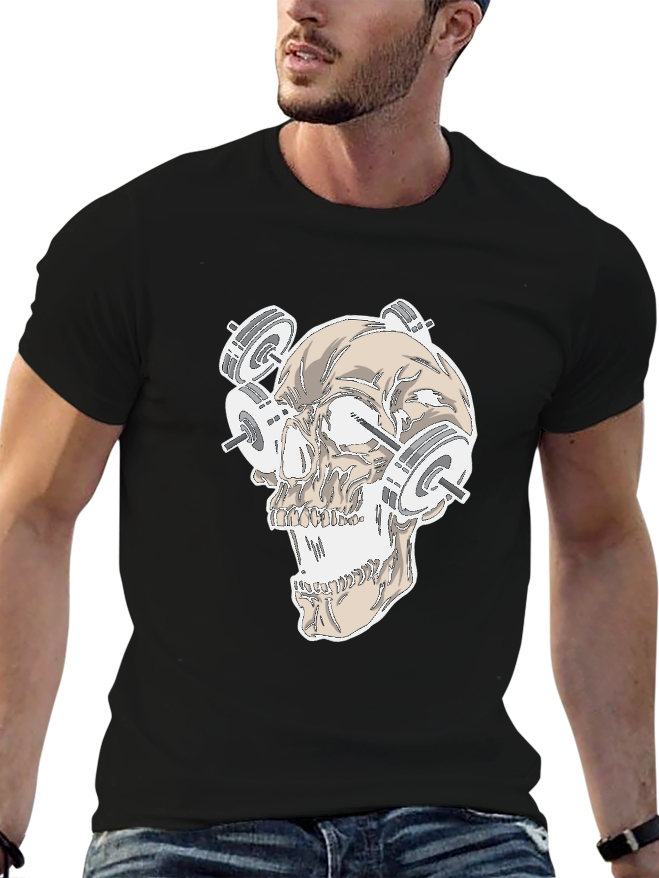 Skull Weightlifting Graphic Tee - Black