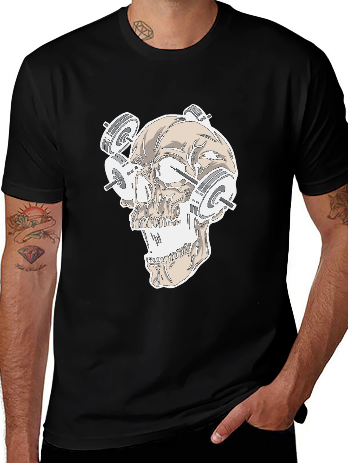 Skull Weightlifting Graphic Tee - Black