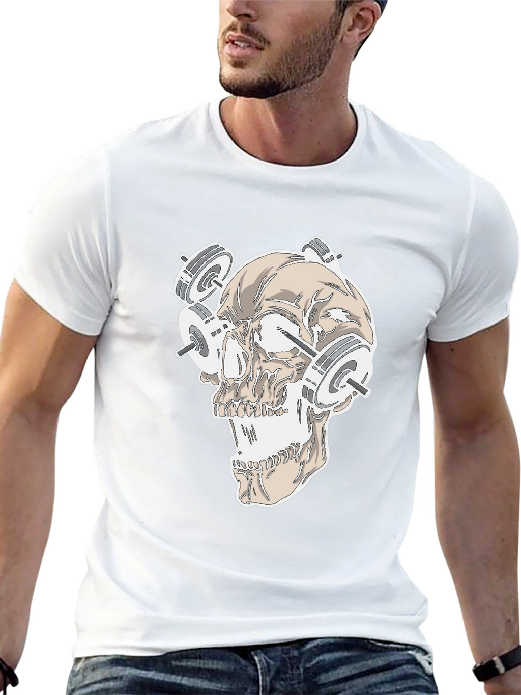 Skull Weightlifting Graphic Tee - Black