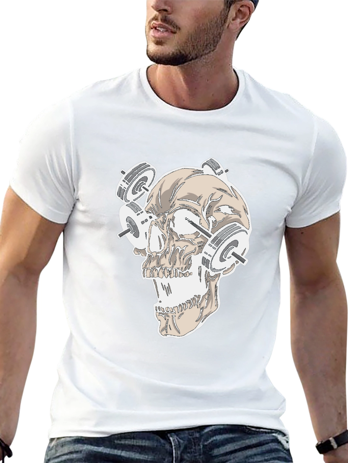 Skull Weightlifting Graphic Tee - Black