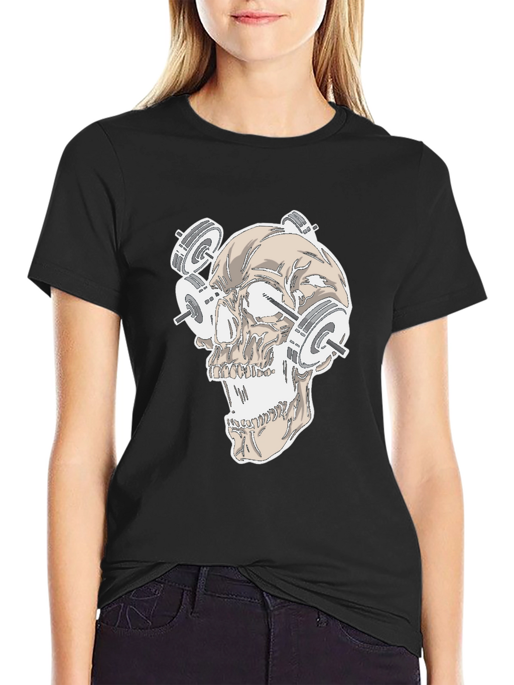 Skull Weightlifting Graphic Tee - Black