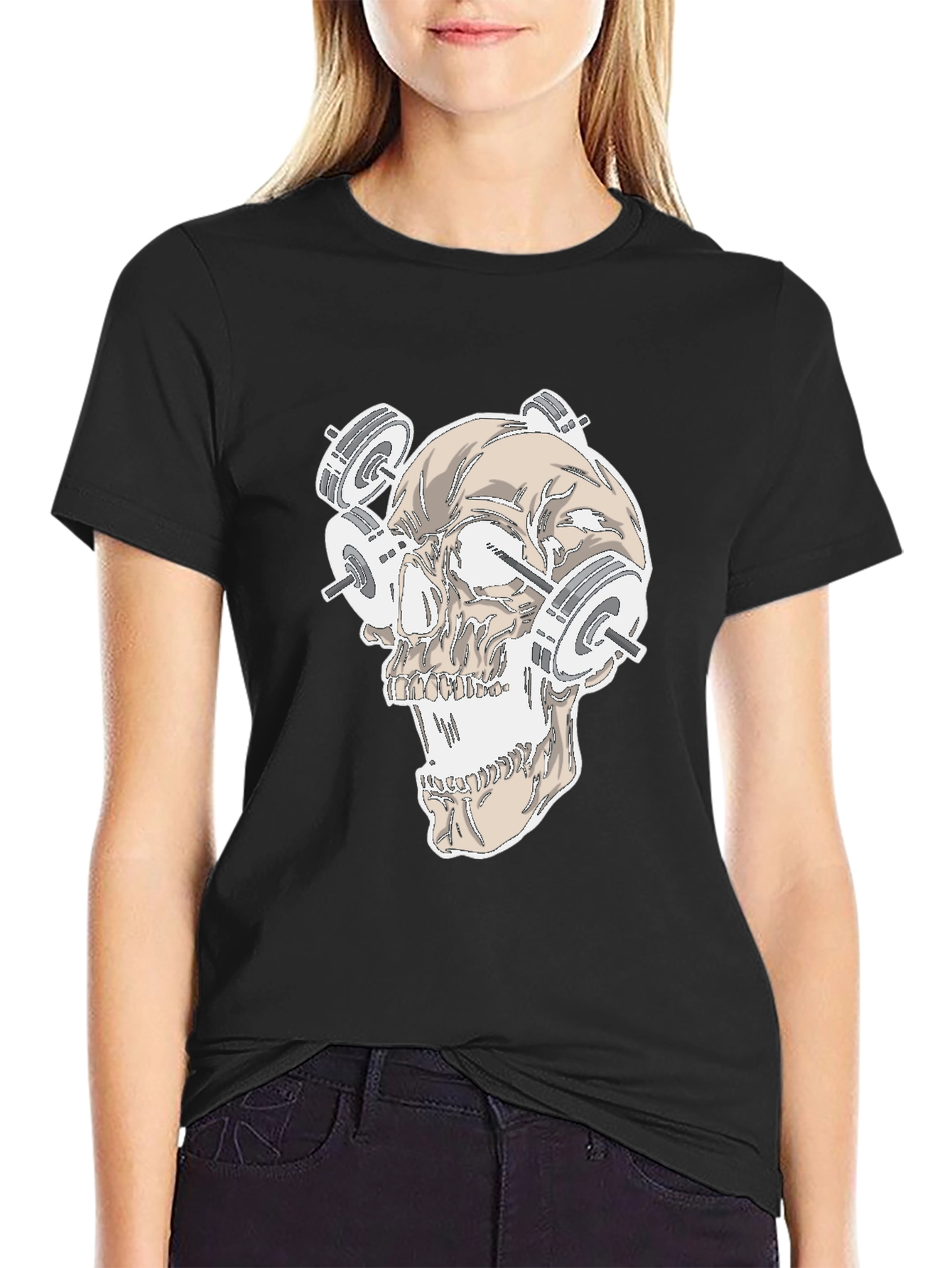 Skull Weightlifting Graphic Tee - Black