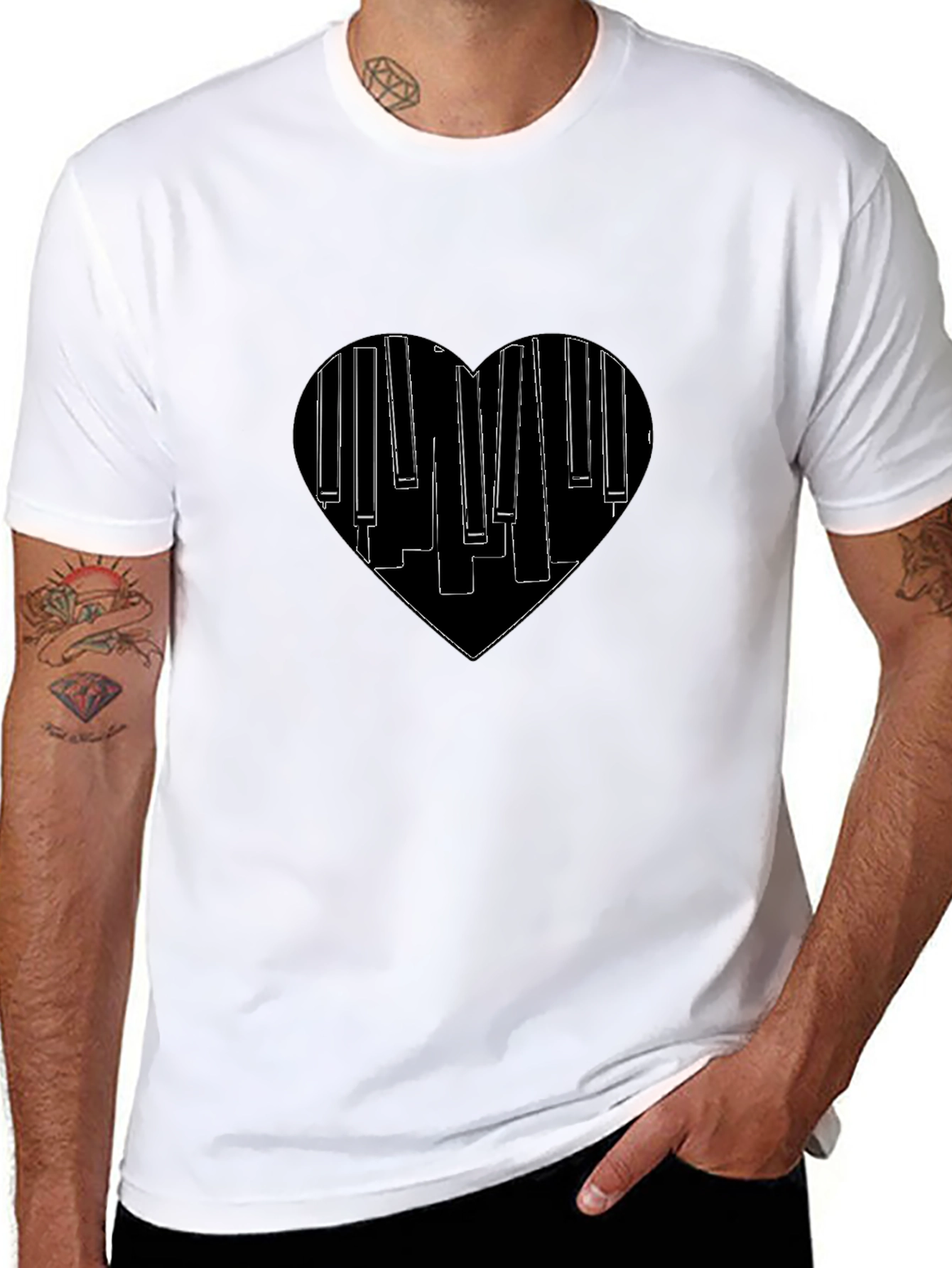Piano Heartbeat Black T-Shirt | Music Lover Tee