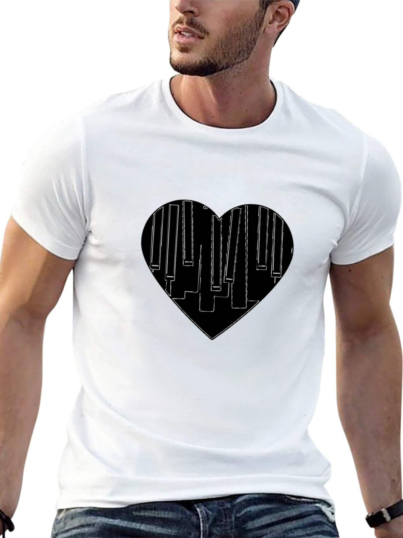 Piano Heartbeat Black T-Shirt | Music Lover Tee
