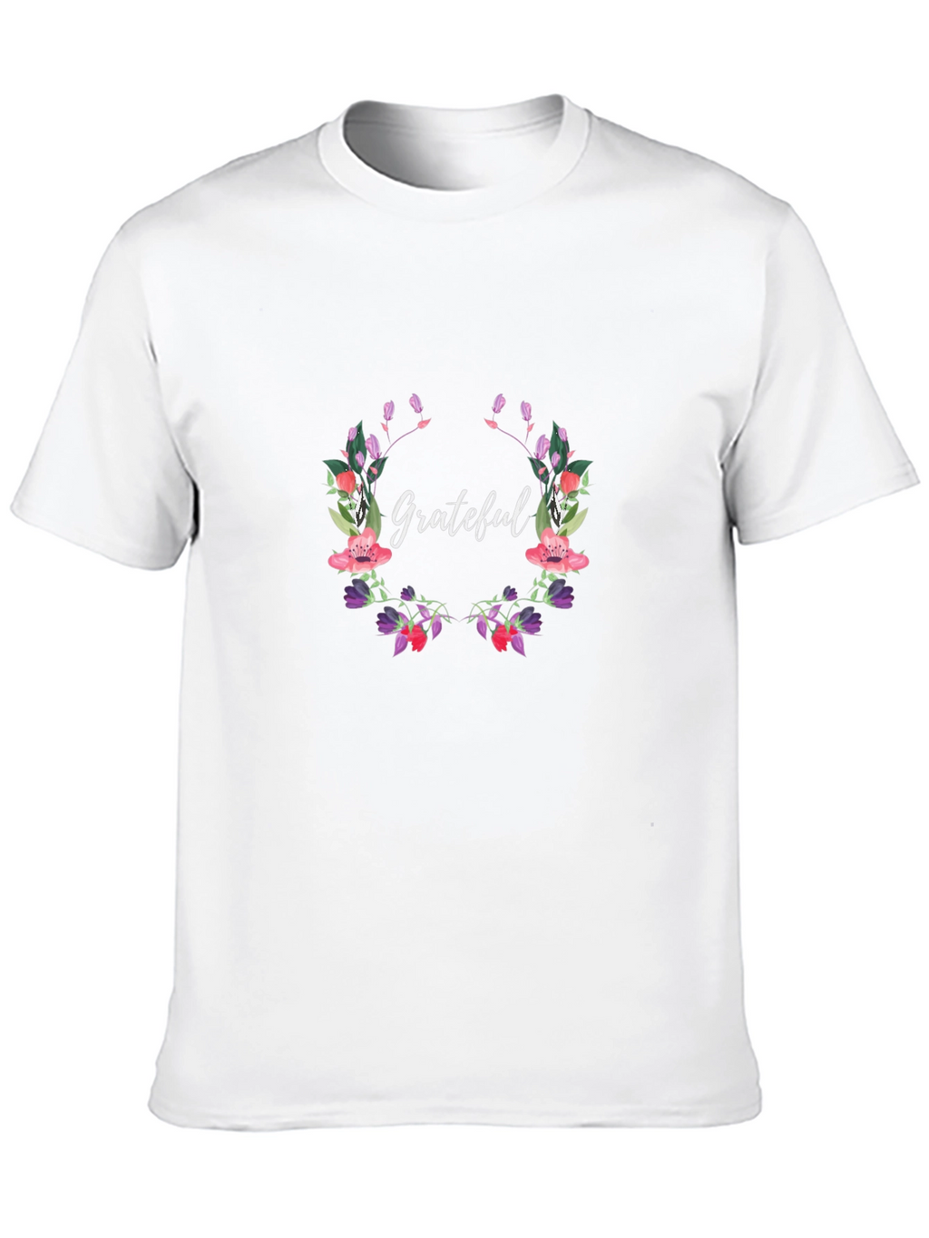 Grateful Floral Wreath Black T-Shirt