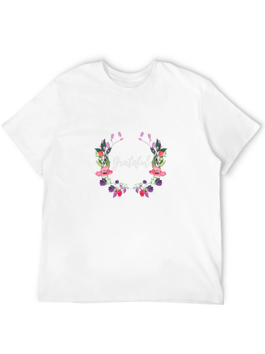 Grateful Floral Wreath Black T-Shirt