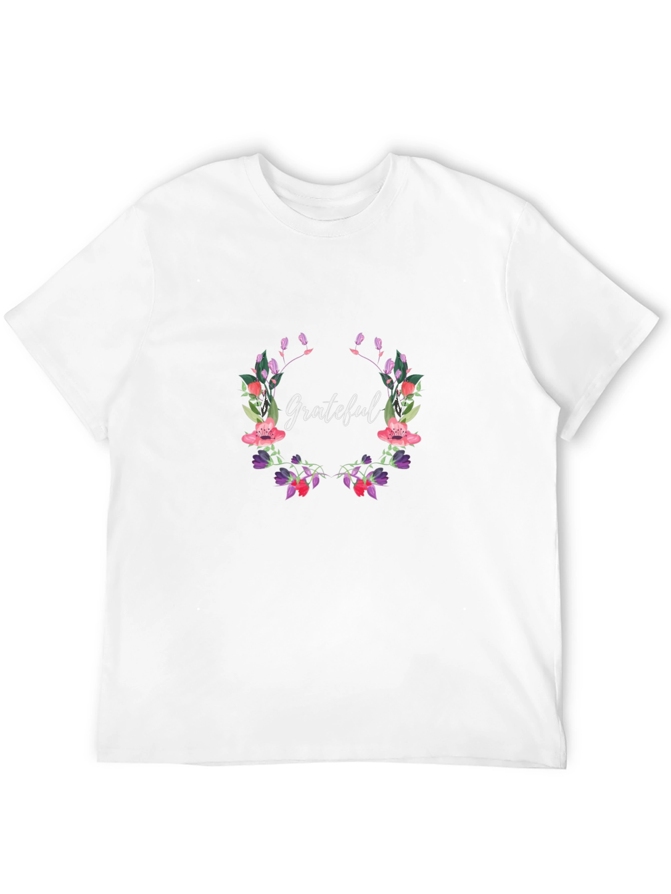 Grateful Floral Wreath Black T-Shirt