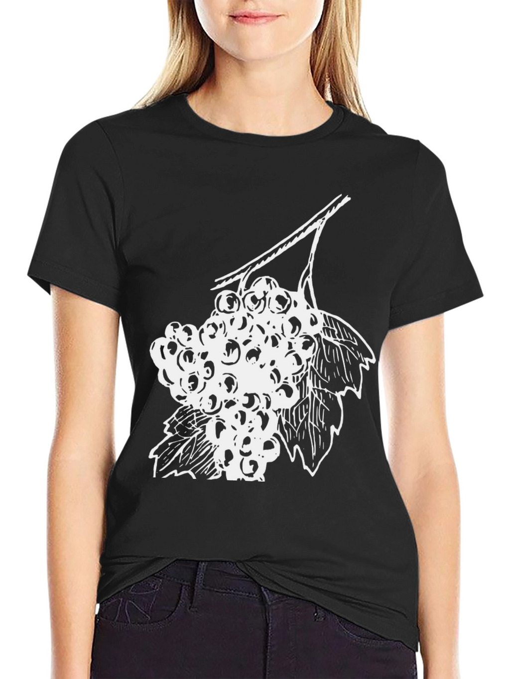 Black T-Shirt with White Berries Graphic