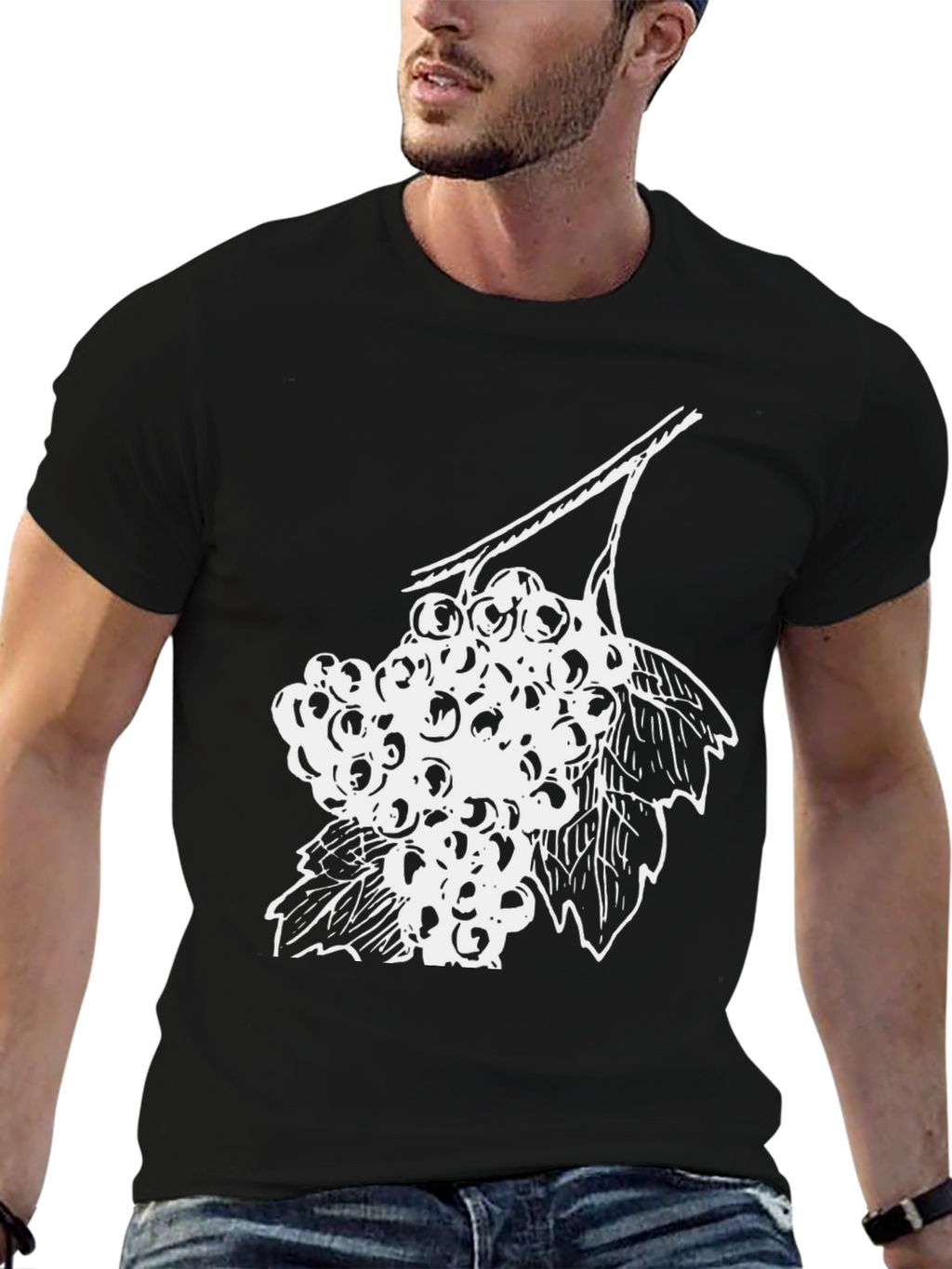 Black T-Shirt with White Berries Graphic