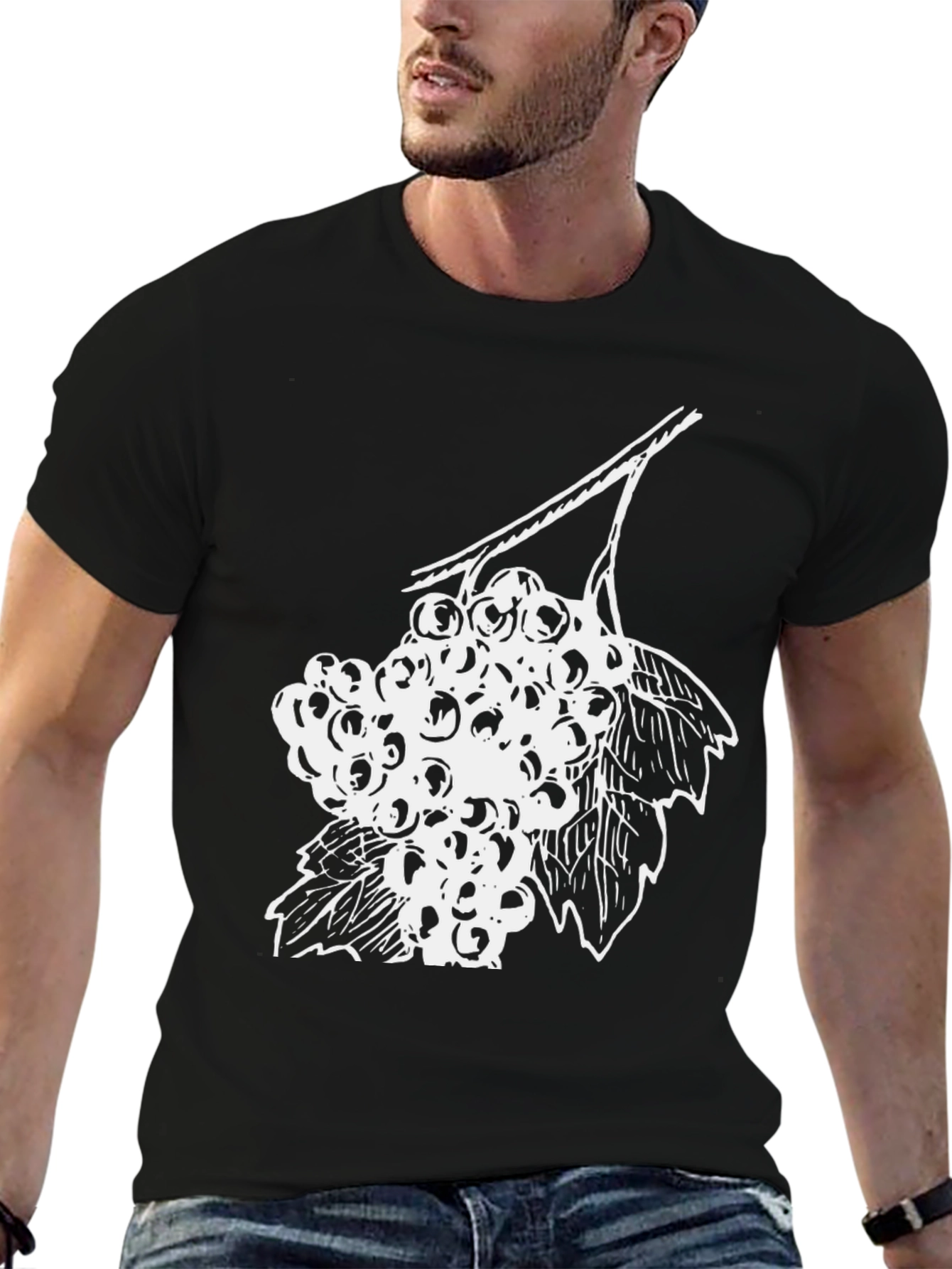 Black T-Shirt with White Berries Graphic
