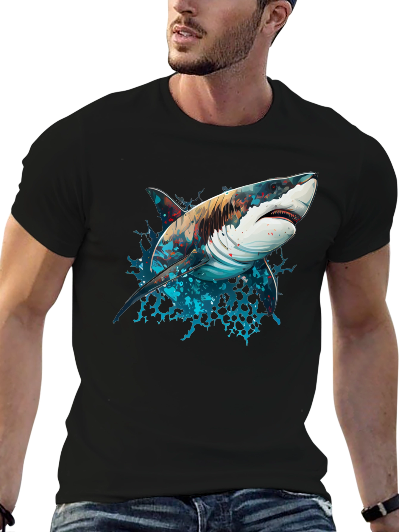 Shark Graphic Tee - Black Cotton Blend