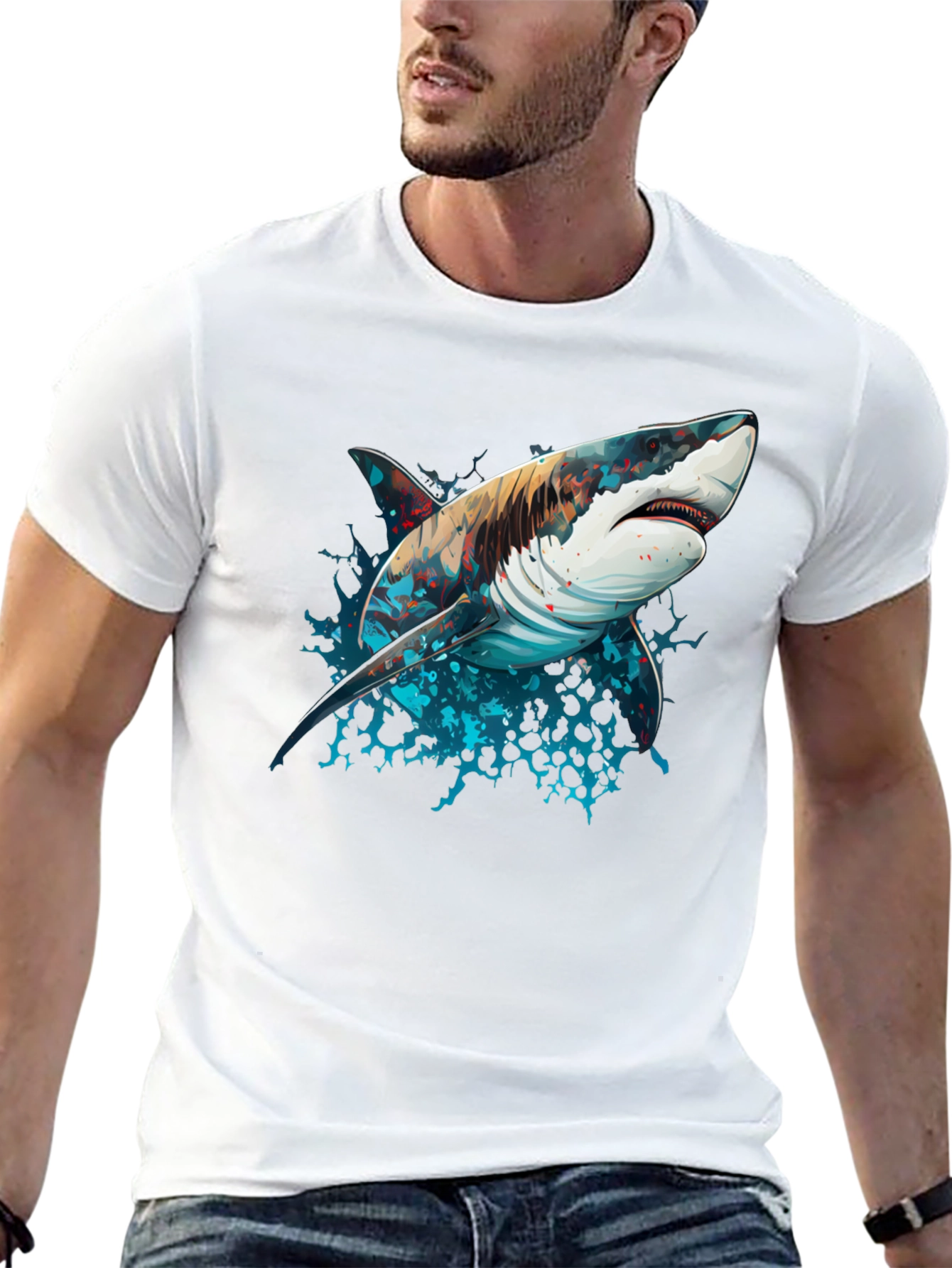 Shark Graphic Tee - Black Cotton Blend