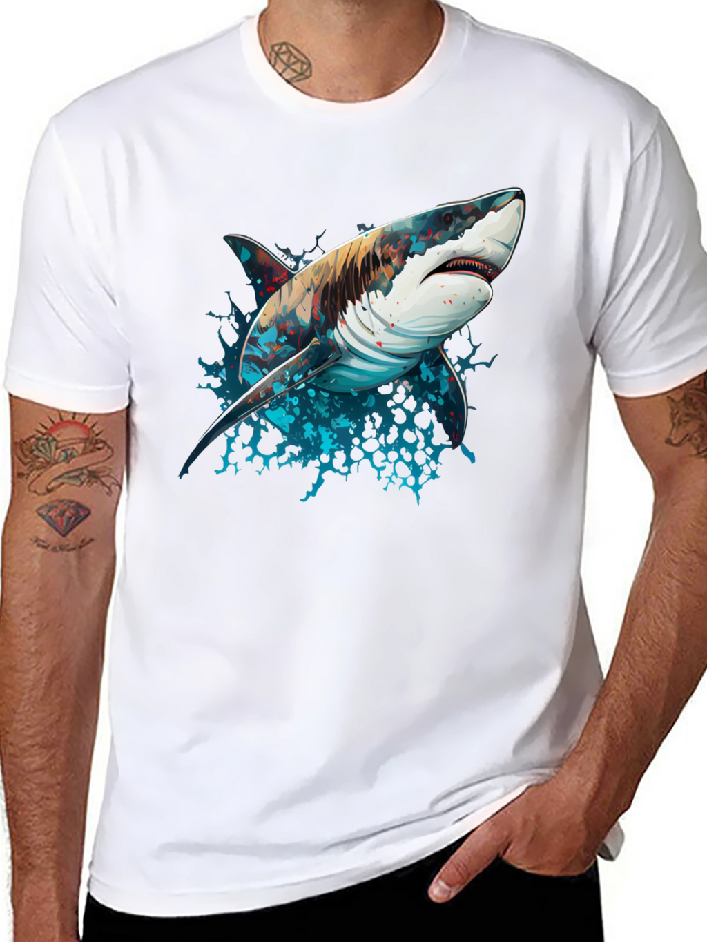 Shark Graphic Tee - Black Cotton Blend