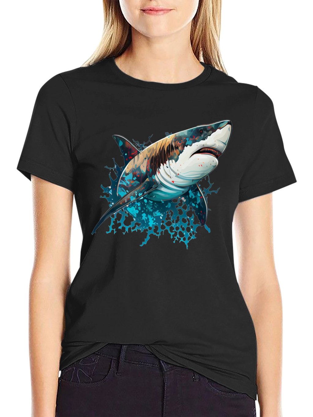 Shark Graphic Tee - Black Cotton Blend