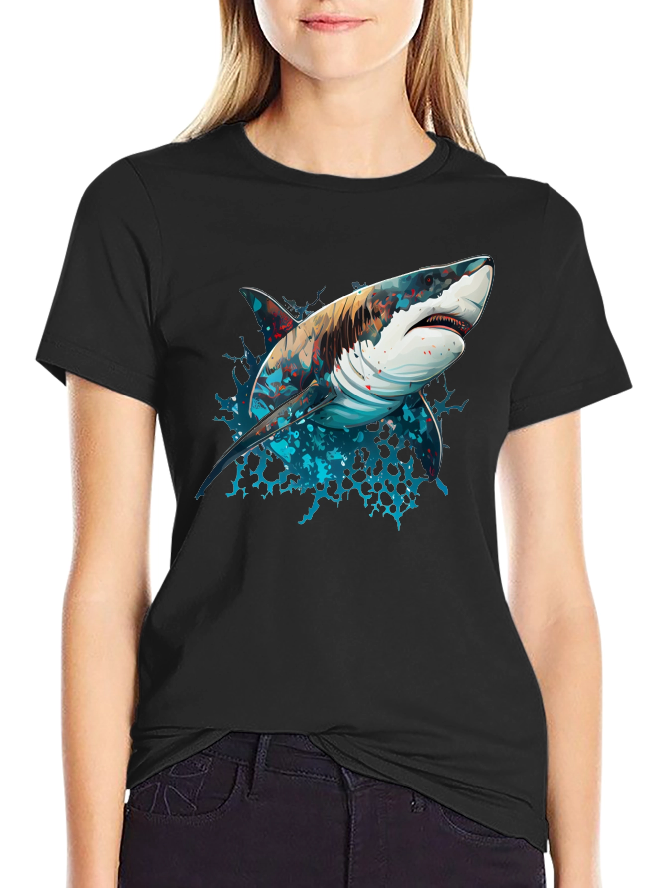 Shark Graphic Tee - Black Cotton Blend