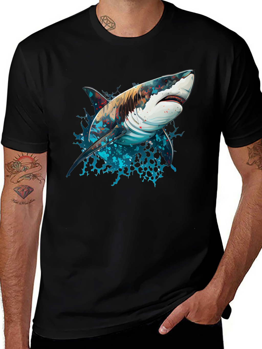 Shark Graphic Tee - Black Cotton Blend