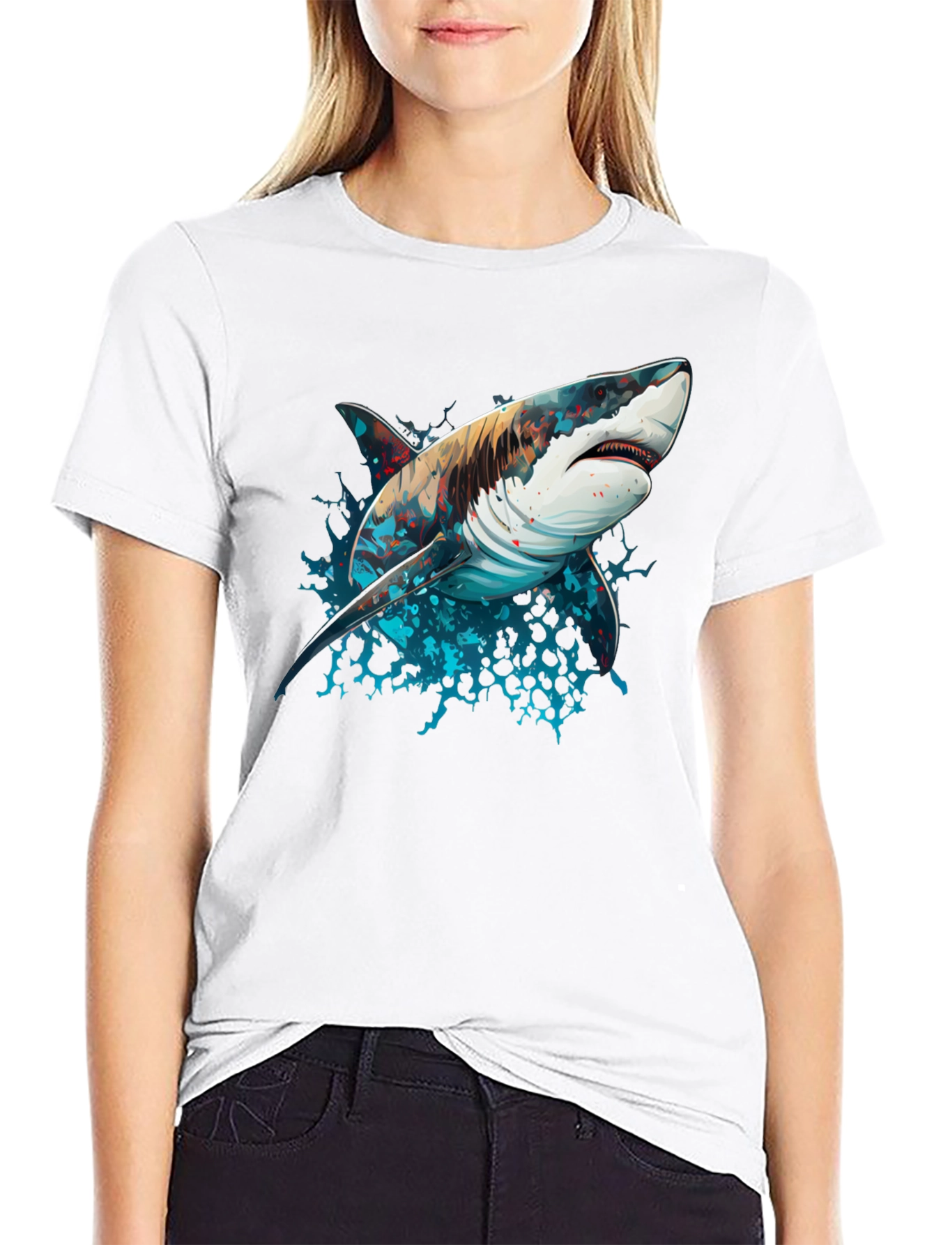 Shark Graphic Tee - Black Cotton Blend