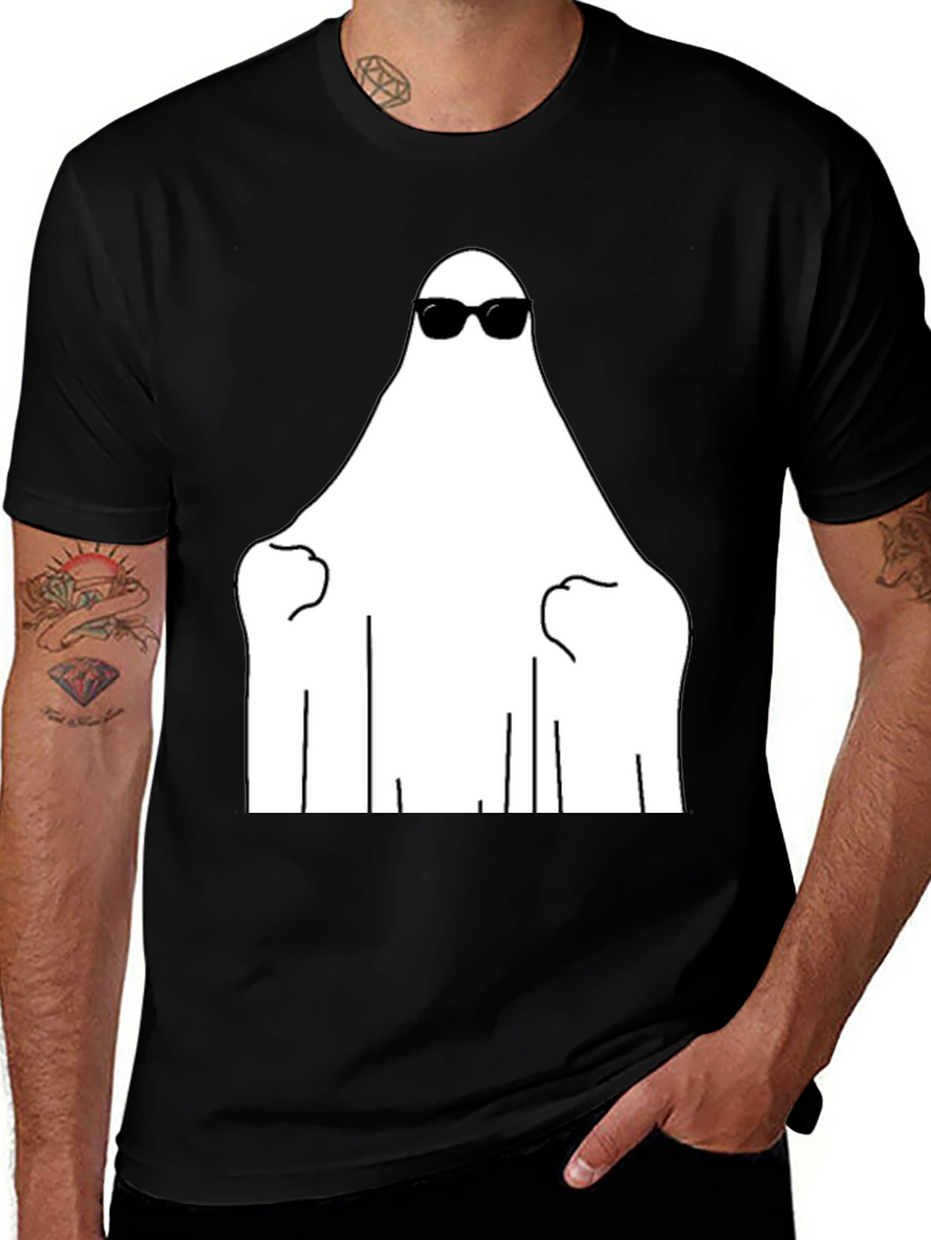 Cool Ghost Graphic Tee - Black Cotton Shirt