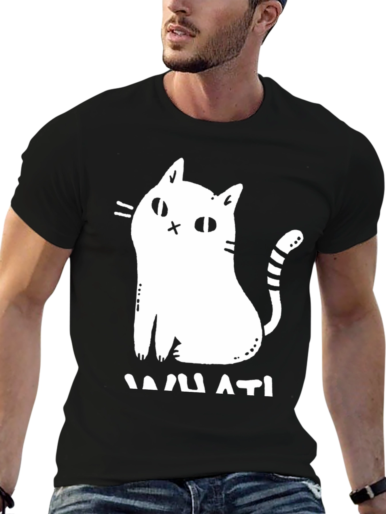 Humorous Cat Graphic T-Shirt - Black