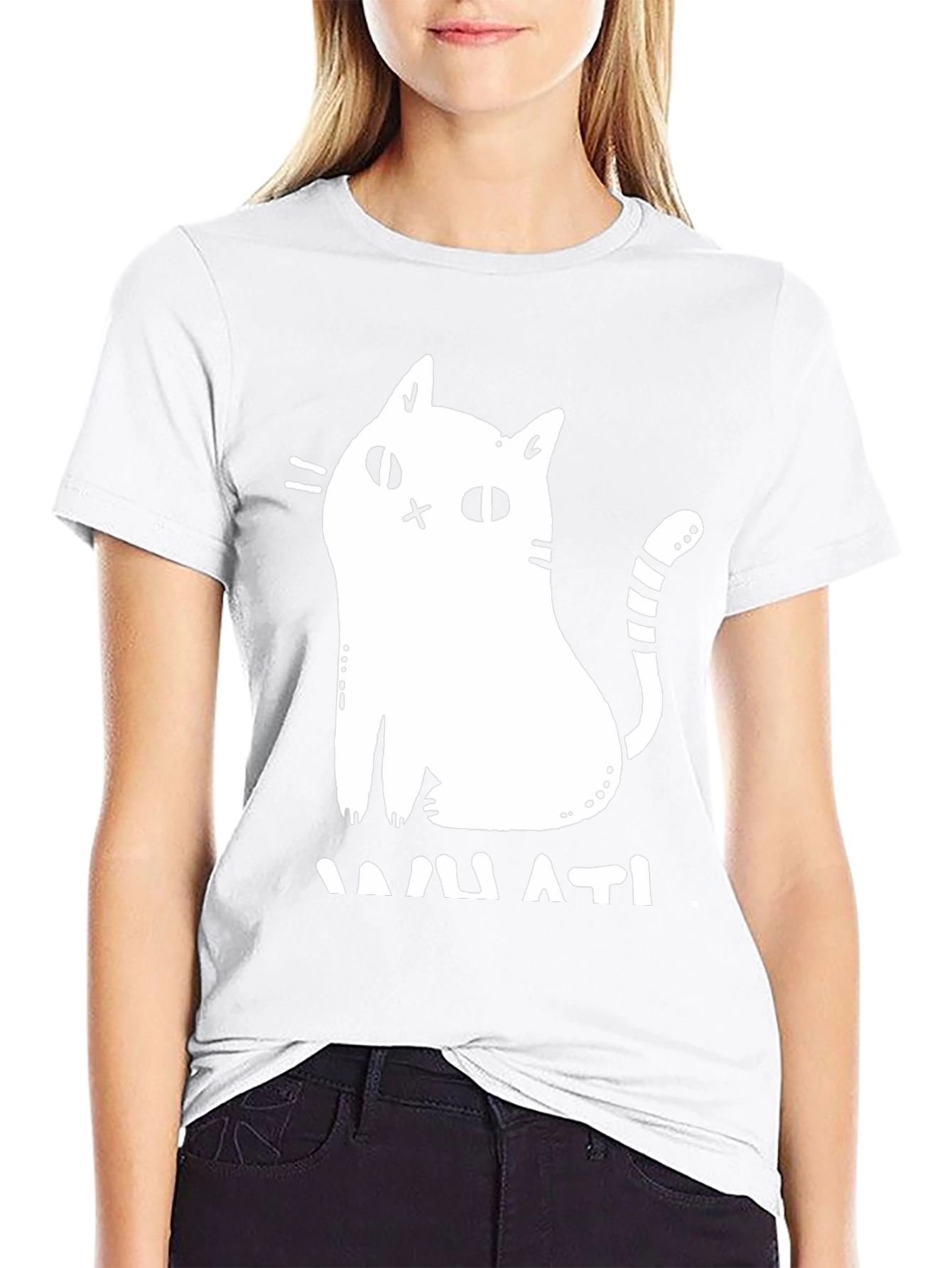 Humorous Cat Graphic T-Shirt - Black