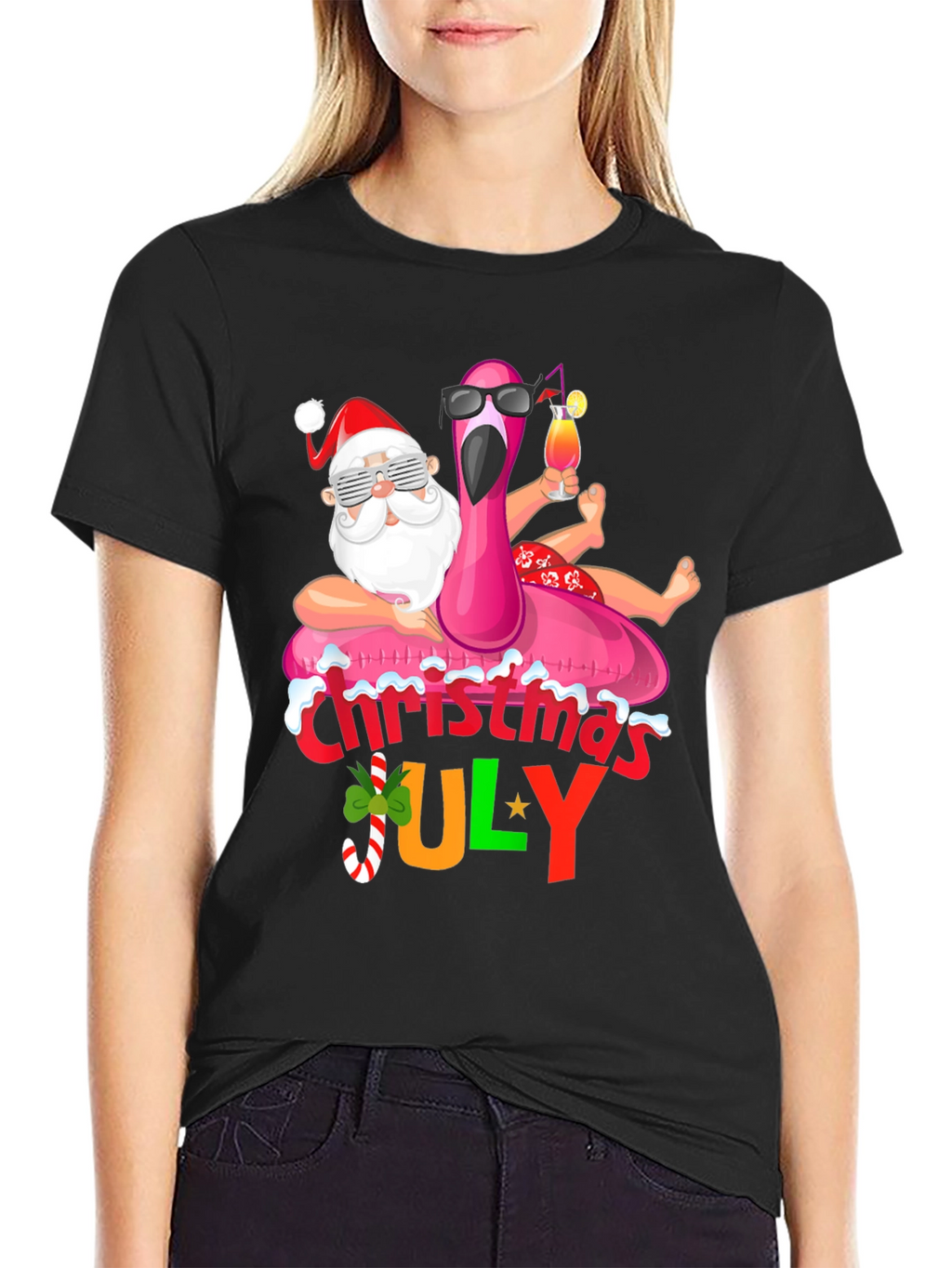 Christmas in July Santa Flamingo T-Shirt