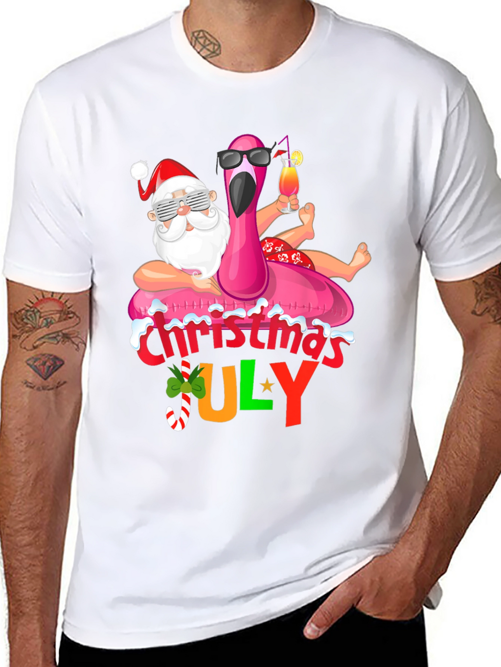 Christmas in July Santa Flamingo T-Shirt