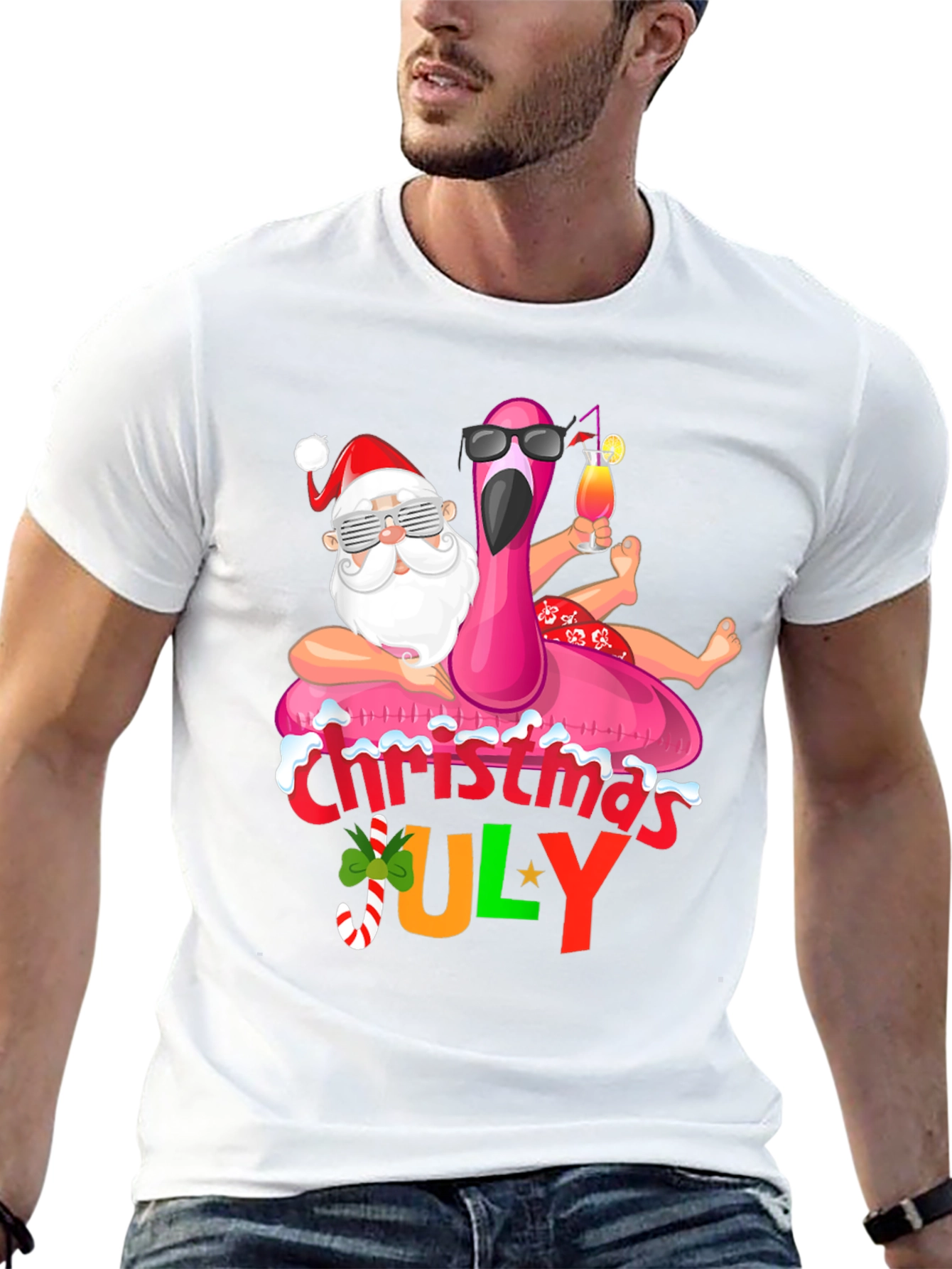 Christmas in July Santa Flamingo T-Shirt