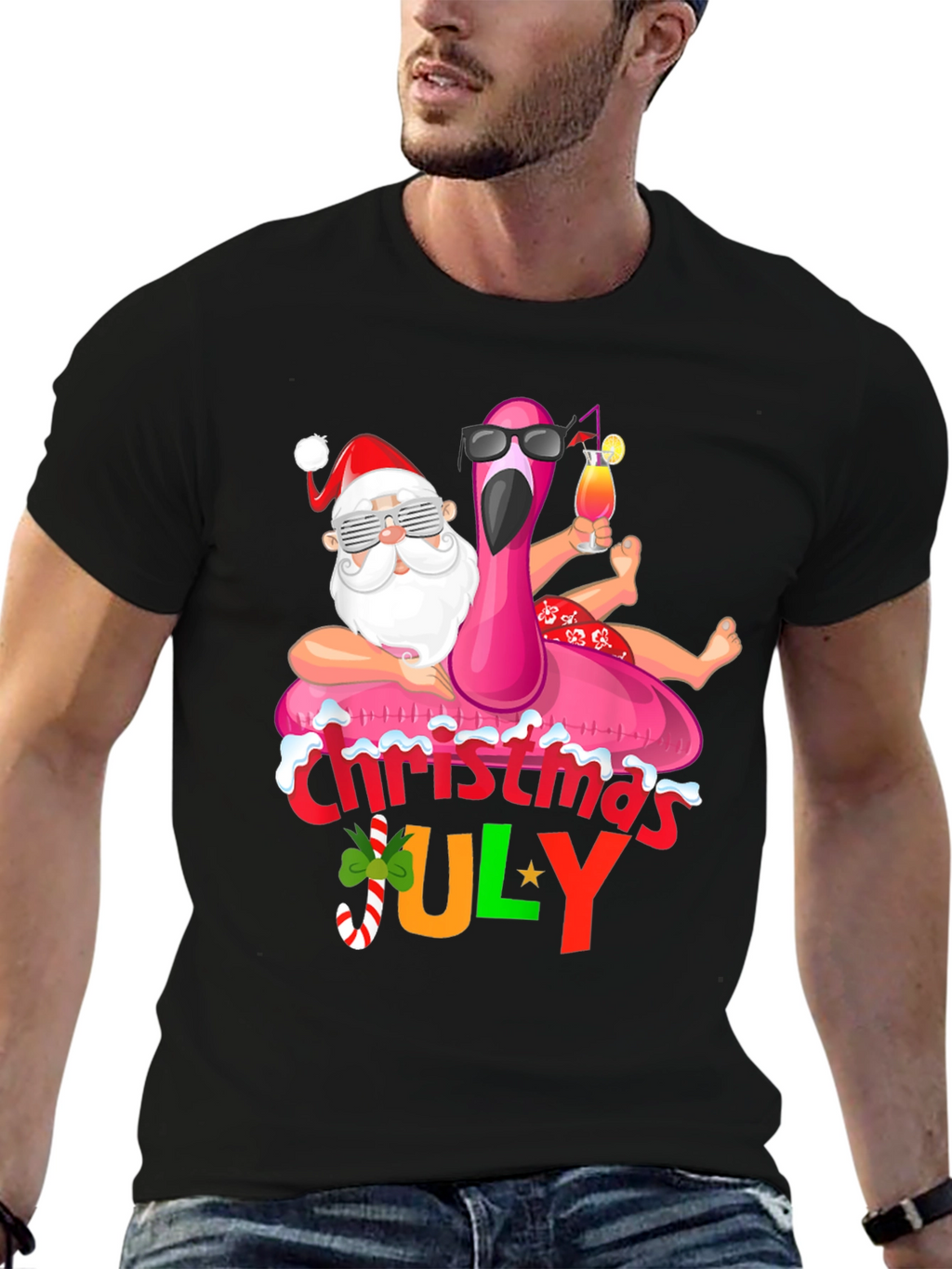 Christmas in July Santa Flamingo T-Shirt