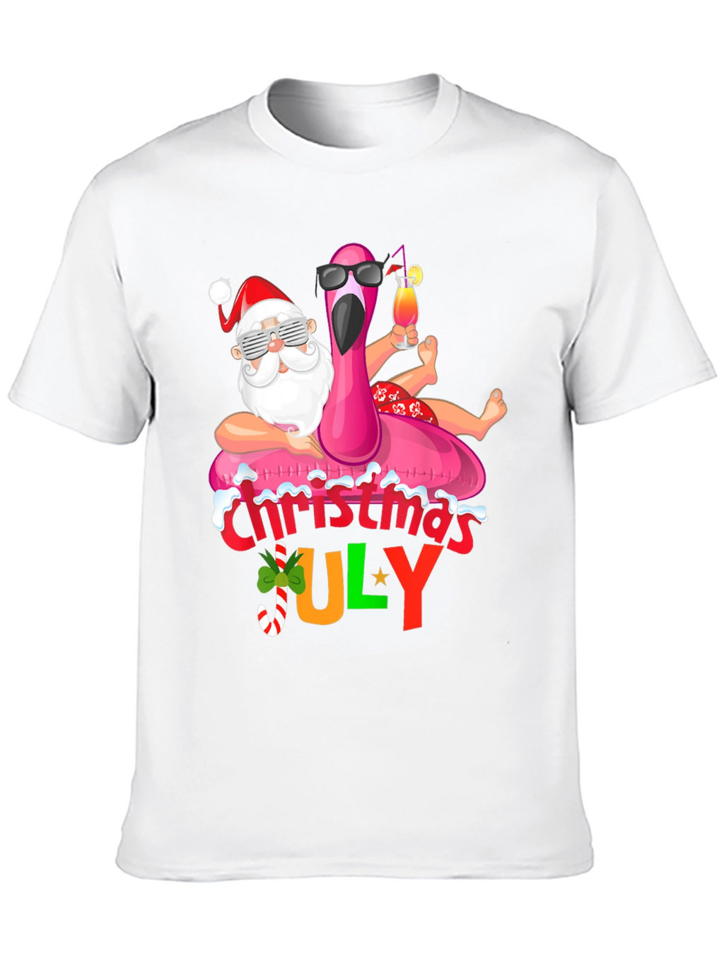 Christmas in July Santa Flamingo T-Shirt