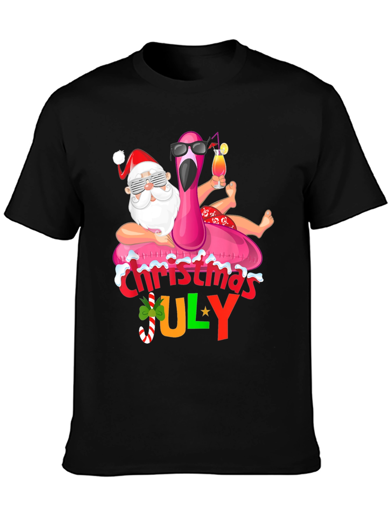 Christmas in July Santa Flamingo T-Shirt