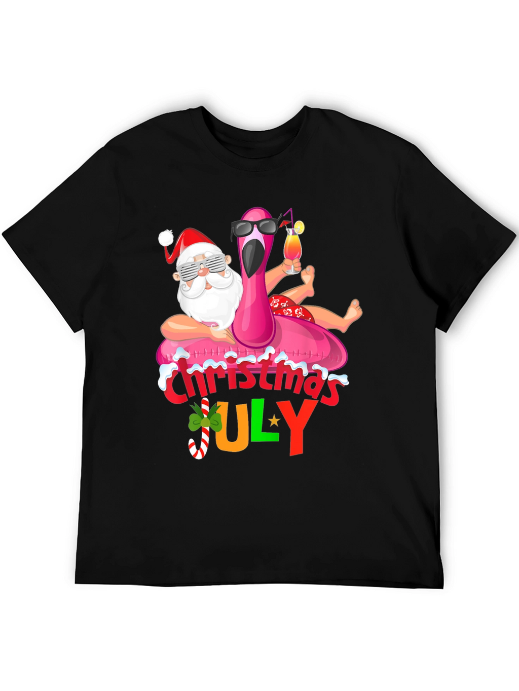 Christmas in July Santa Flamingo T-Shirt