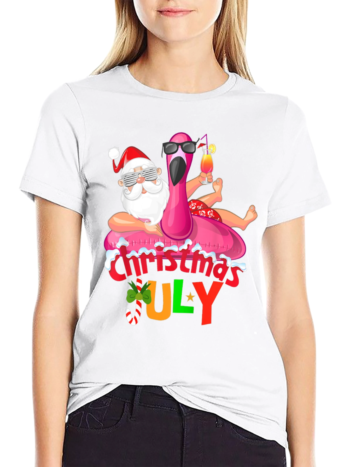 Christmas in July Santa Flamingo T-Shirt