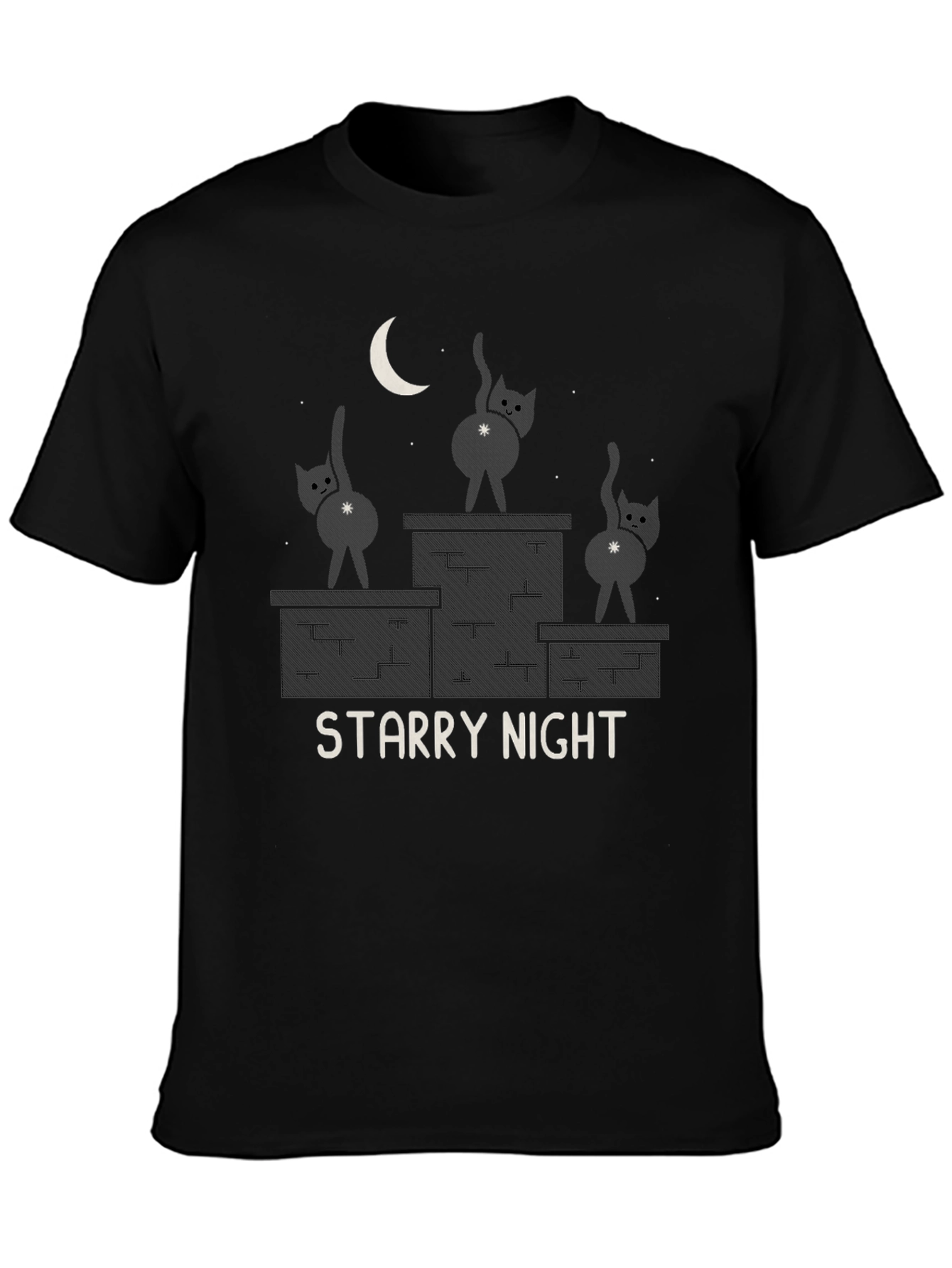 Starry Night Cat T-Shirt - Funny Graphic Tee