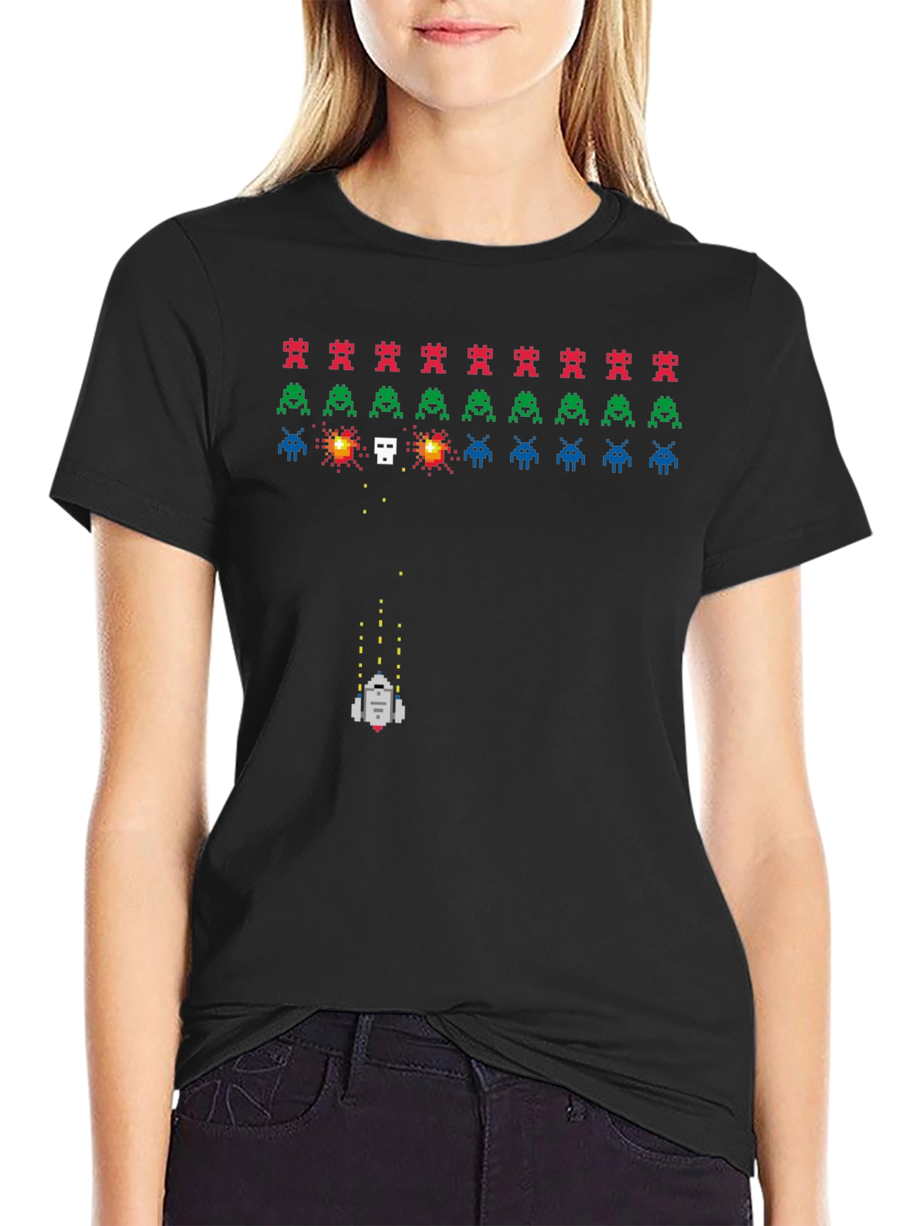 Retro Game T-Shirt: Pixelated Alien Invasion