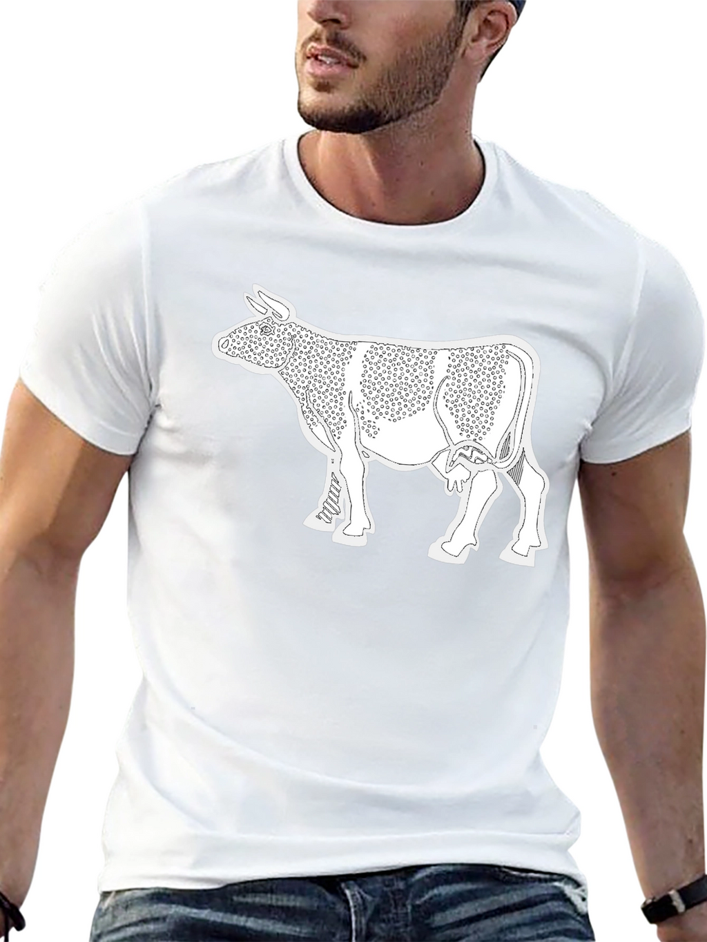 Cow Print T-Shirt - Black Cotton Tee