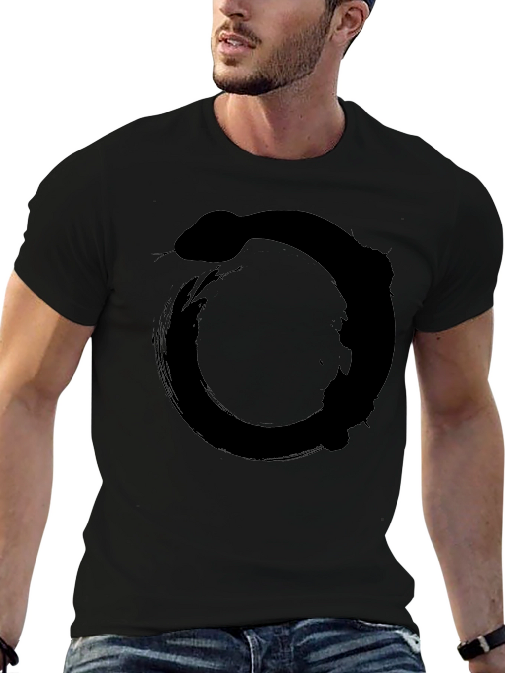 Ouroboros Snake Circle Graphic Tee - Black