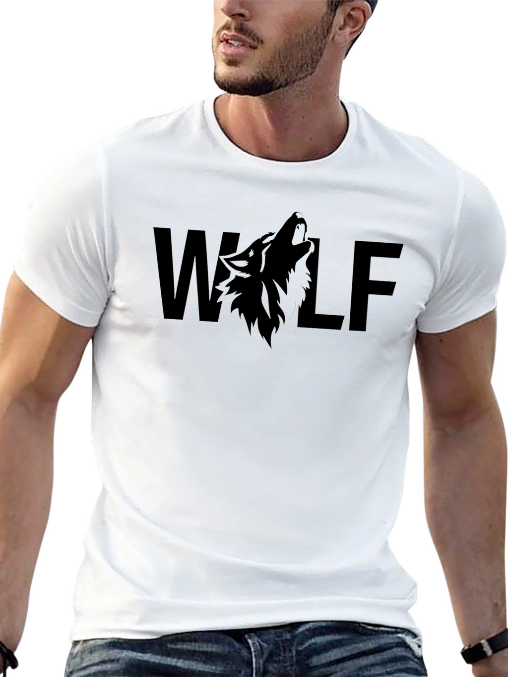 Wolf Graphic Print T-Shirt - Black