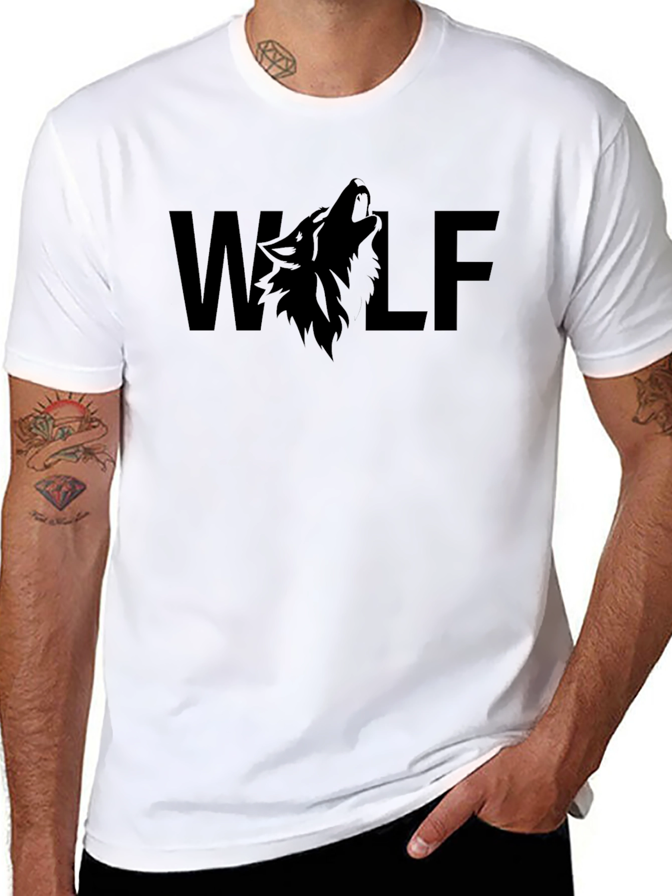 Wolf Graphic Print T-Shirt - Black