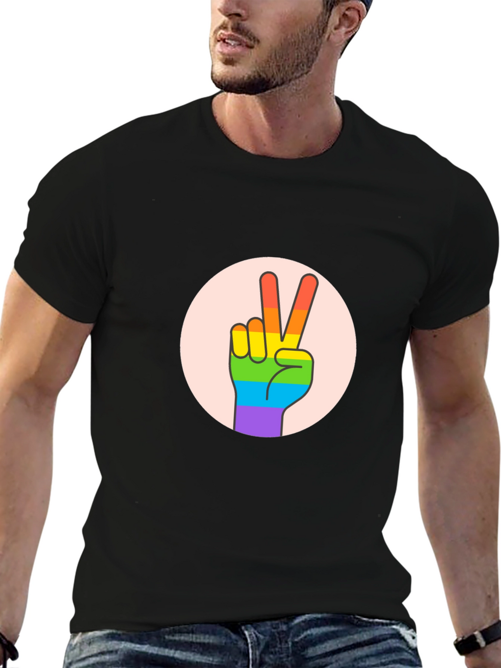 Peace Sign Pride T-Shirt - Black Cotton Blend
