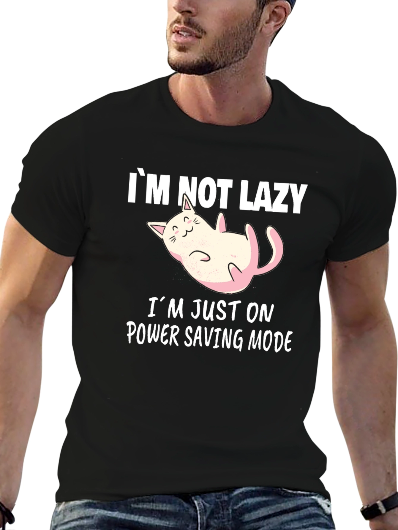 Funny Cat Power Saving Mode Graphic Tee