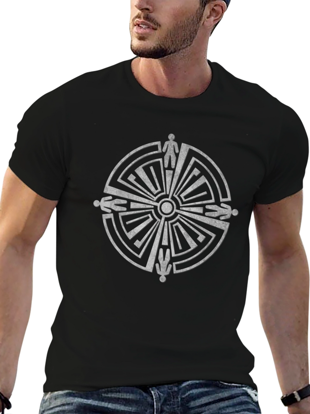Labyrinth T-Shirt - Maze Design - Mans Black Tee