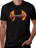 Power Flame Graphic Tee - Black Cotton Gym Shirt
