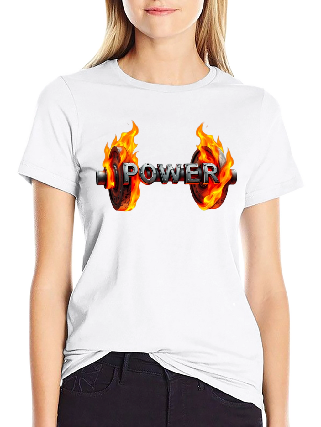 Power Flame Graphic Tee - Black Cotton Gym Shirt