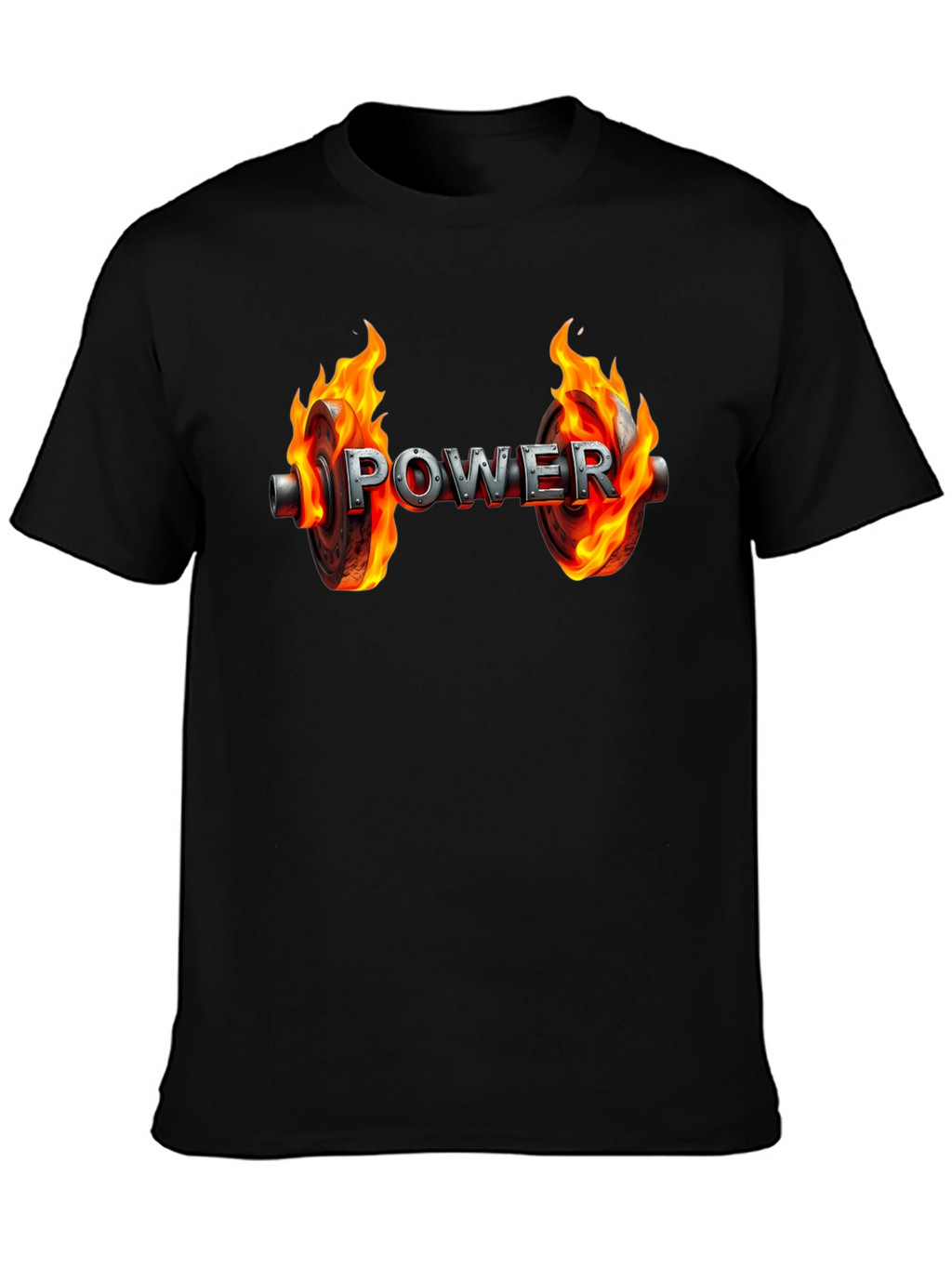 Power Flame Graphic Tee - Black Cotton Gym Shirt
