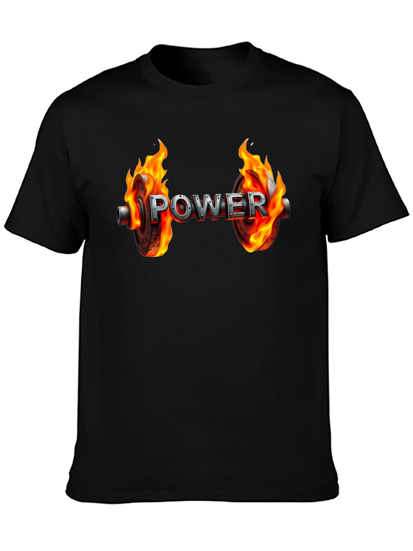 Power Flame Graphic Tee - Black Cotton Gym Shirt