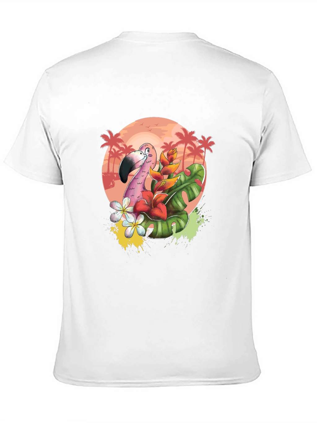 Tropical Flamingo Graphic Tee - Black Cotton T-Shirt