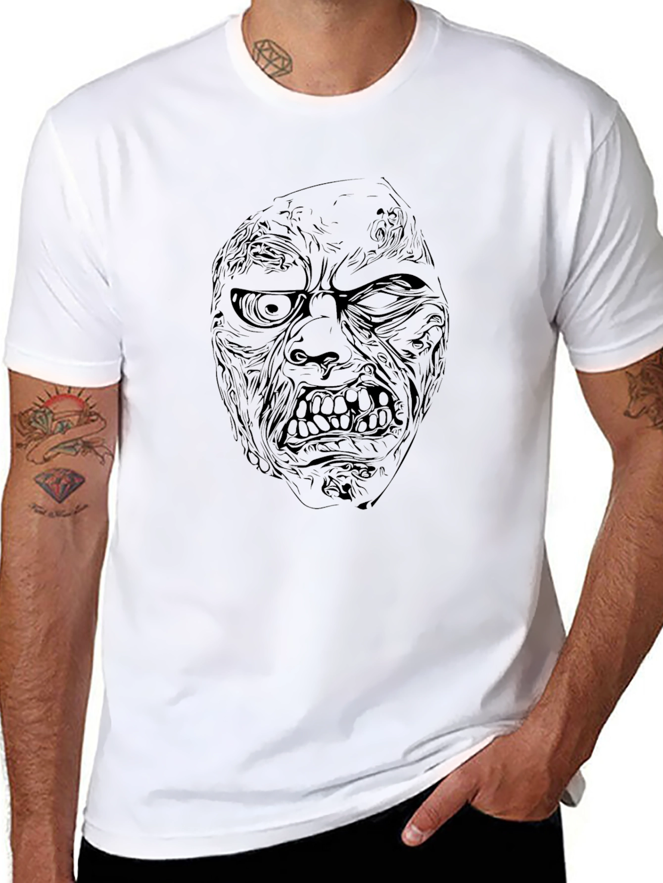Zombie Face Graphic Print T-Shirt