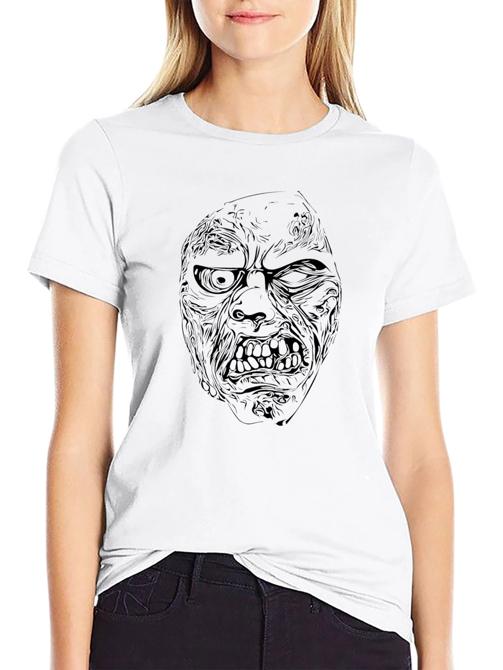 Zombie Face Graphic Print T-Shirt
