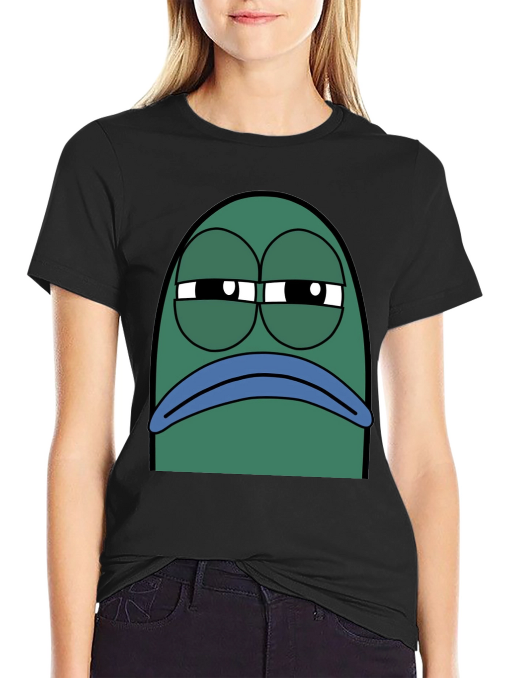 Black T-Shirt with Grumpy Fish Graphic