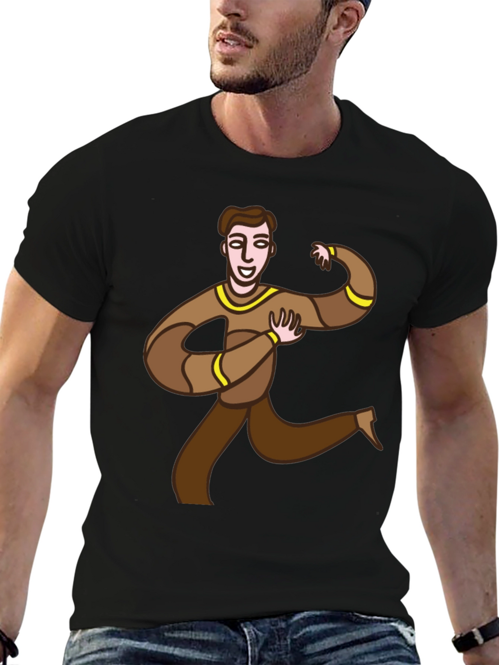 Fun Cartoon Man Graphic Tee - Black Casual T-Shirt